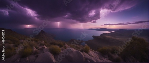 sunrise over lake  thunderstorm  purple air  rainy weather