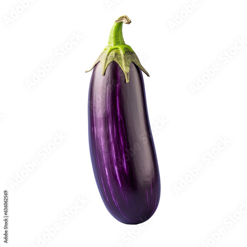 Solitary purple eggplant on transparent background