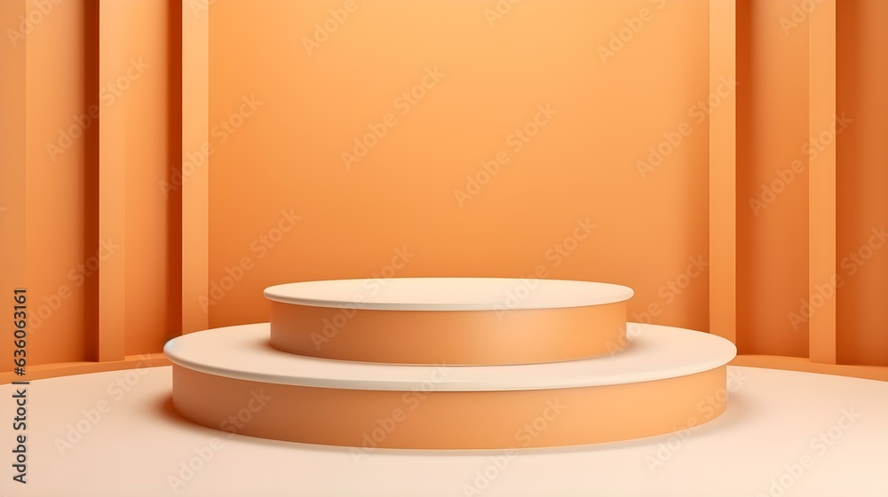 Light Orange Room with an Empty Podium. Amazing Background for Product Presentation. Light Orange Room with an Empty Podium. Amazing Background for Product Presentation.