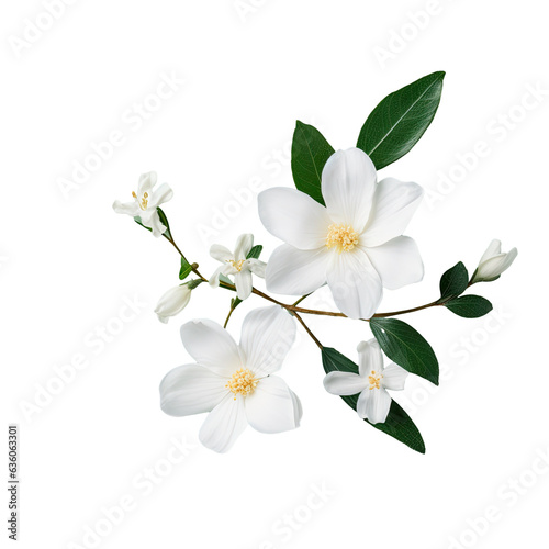 White Jasmin flower on dark transparent background with room for text Flat lay concept for advertising © AkuAku