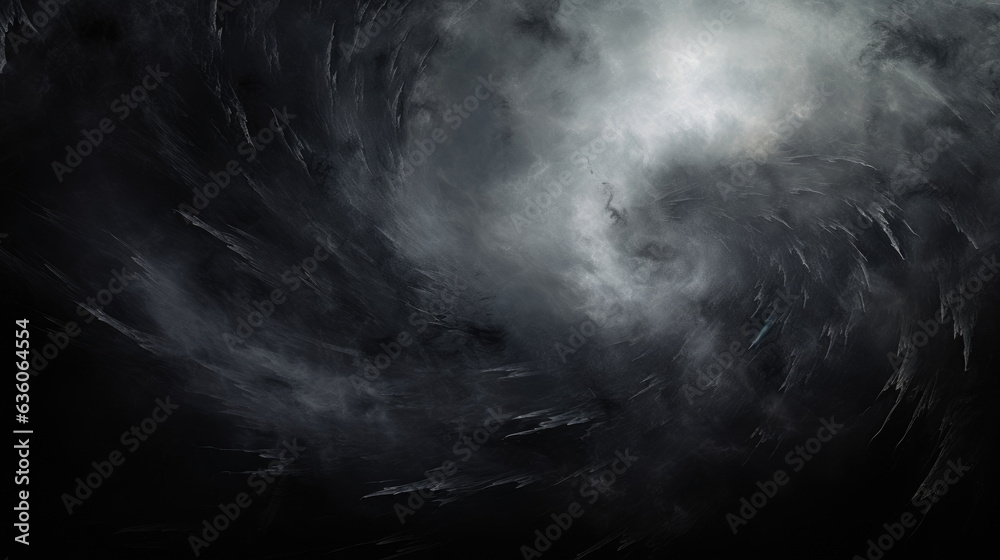 A swirling vortex of deep foggy black surrounded by bright and blazing white. Abstract wallpaper backgroun