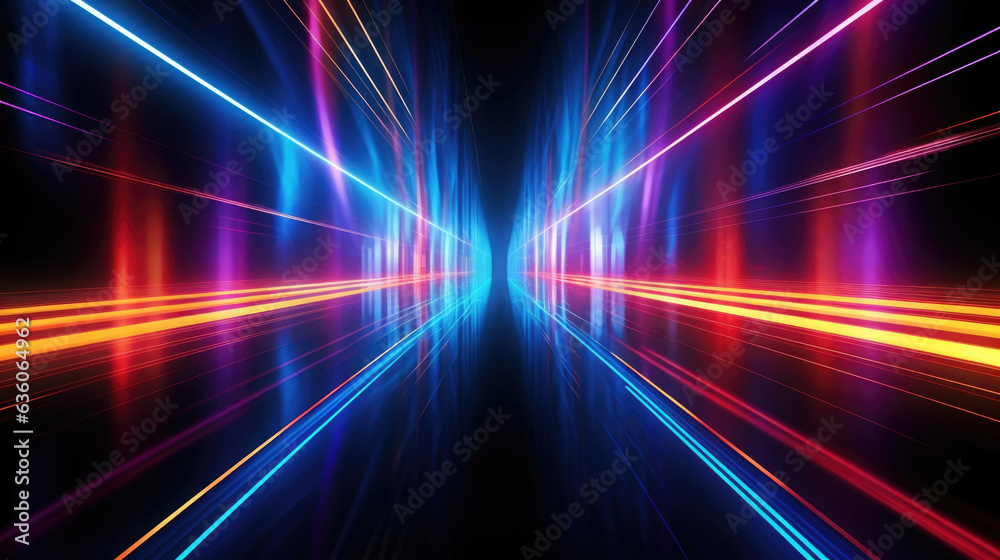 A neonlit pathway that glows with an array of streaks radiating in all directions in a starburstlike Abstract wallpaper backgroun