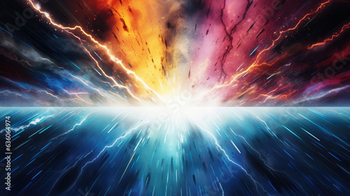 A bright lightning bolt slashing across a canvas of colourful stripes producing a sudden onrush of smaller Abstract wallpaper backgroun