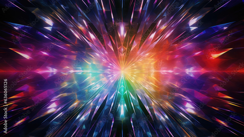 A vivid diamondlike prismatic pattern with a multitude of colors radiating outwards from a central white Abstract wallpaper backgroun A vivid diamondlike prismatic pattern with a multitude of colors radiating outwards from a central white Abstract wallpaper backgroun