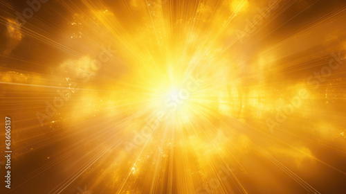 A sparkling sunbeam radiating from an intense yellow light source illuminating its surroundings. Abstract wallpaper backgroun