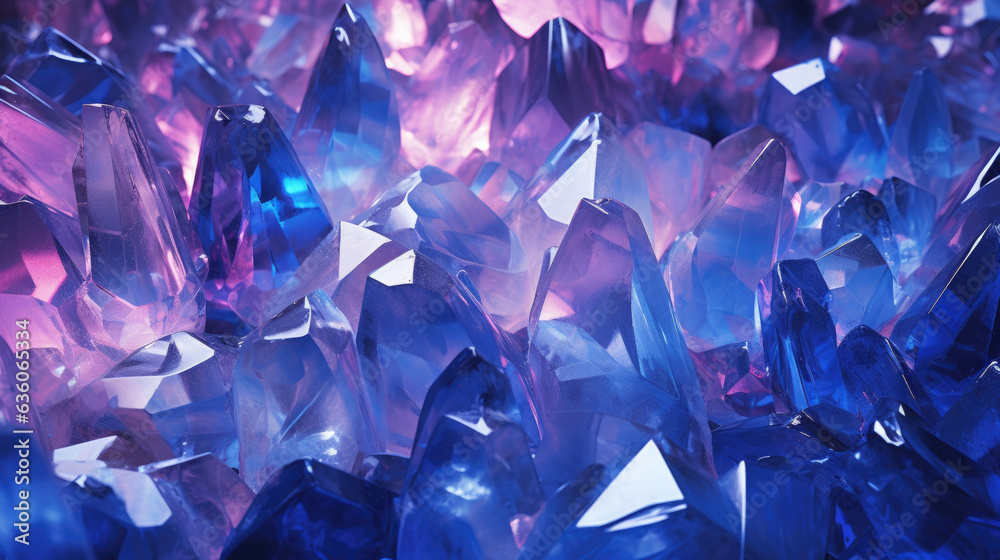 A slowly shifting wall of dichromatic magenta and electric blue crystals emitting an ethereal light. Abstract wallpaper backgroun A slowly shifting wall of dichromatic magenta and electric blue crystals emitting an ethereal light. Abstract wallpaper backgroun