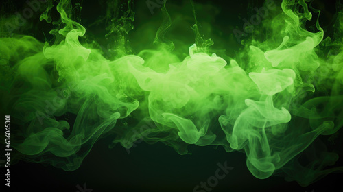 A glowing green liquid drips slowly from the sky forming a dreamy and surreal mist of neon green fog. Abstract wallpaper backgroun