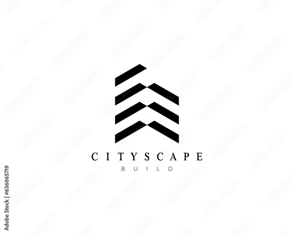 Real estate, city building, architecture, construction, planning and structure, cityscape, skyscraper, residence, apartment complex logo design template.