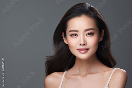 Captivating High-Resolution Image of an Asian Woman with Flawless Skin and Vibrant Makeup - Beauty Services Concept