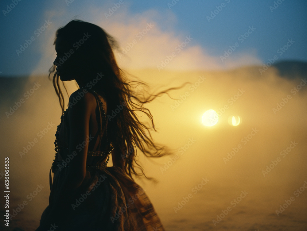 Night in the desert, editorial fashion shot Night in the desert, editorial fashion shot