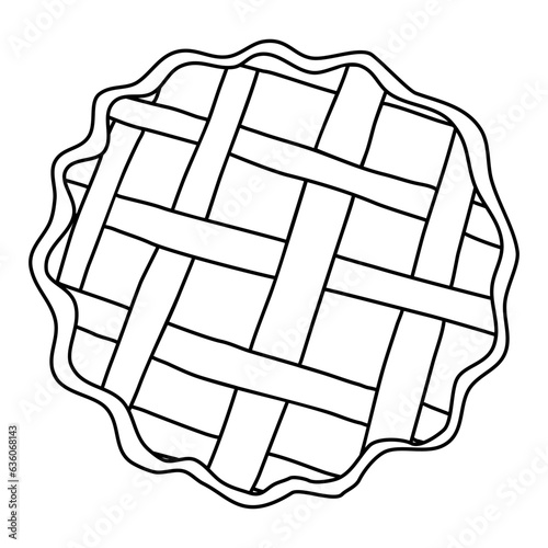 Lattice pie crust with fruit or berry filling, doodle style flat vector outline for coloring book