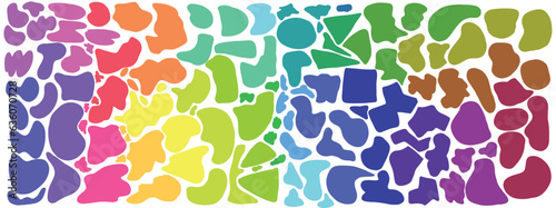 Big vector set of rainbow colorful hand drawn stains and blobs. Abstract bright unique freehand blue, pink, yellow, green blots for background design, banners, flyers