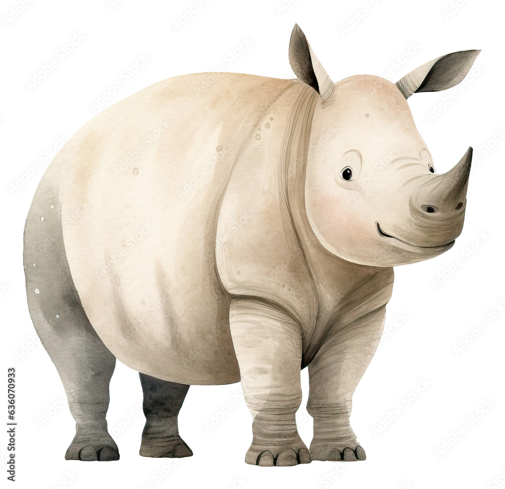 Cute rhino cartoon character, Hand drawn watercolor isolated. Cute rhino cartoon character, Hand drawn watercolor isolated.