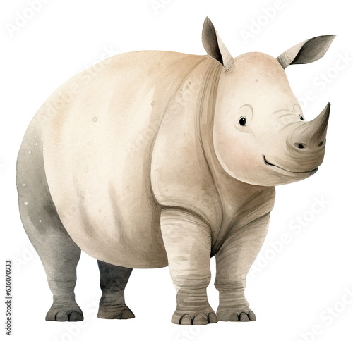 Cute rhino cartoon character  Hand drawn watercolor isolated.