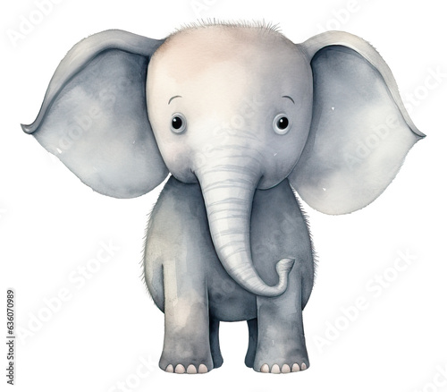 Cute elephant cartoon character, Hand drawn watercolor isolated.