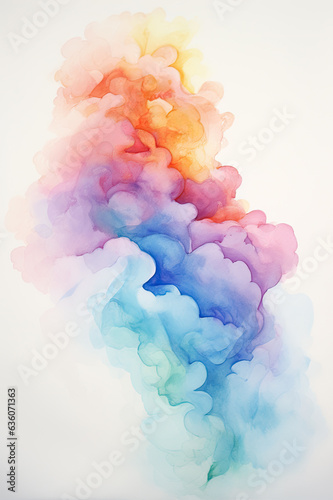 Colorful fluffy abstract clouds in the style of watercolor isolated on a white background
