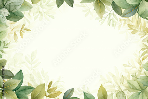 Green leaves in a framed border background wallpaper copy space