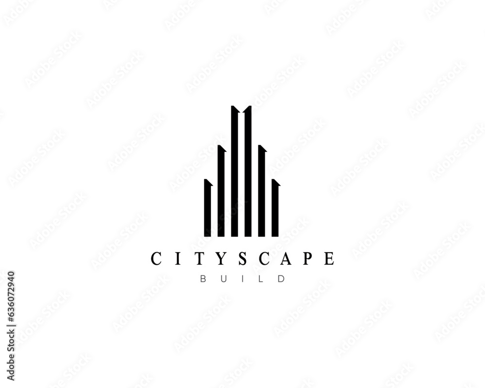 Real estate, building, apartment, architecture, construction, cityscape, skyscraper, residence logo design concept for business identity. Modern city building vector symbol.