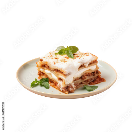 Tasty lasagna portion on transparent background