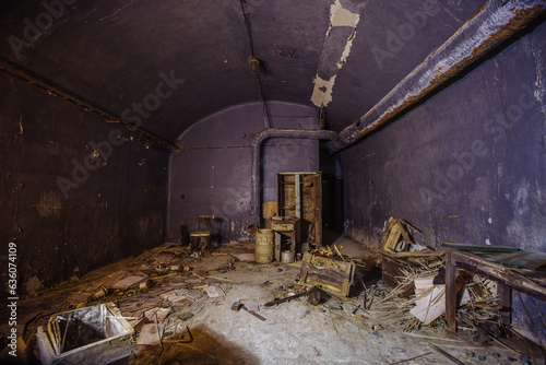 Empty abandoned underground hall in bunker