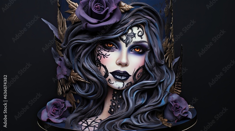 goth cake witch painted in frosting goth cake witch painted in frosting