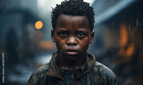 A little African boy is crying from hunger