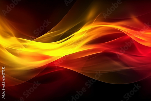 Abstract fire flame wave on black background. Golden and red color flowing light 