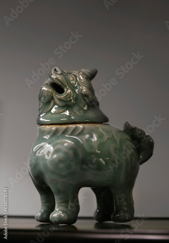 Chinese antique ceramic lion ornaments, placed at home