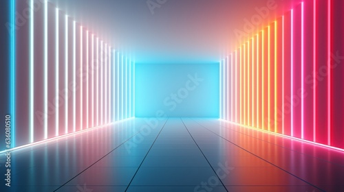 3D rendering abstract panoramic background with line neon light