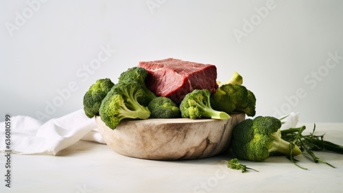 Delicious Beef and Broccoli Food Combination Photorealistic Horizontal Illustration. Savory and Nutritious Meat and Veggie Dish. Ai Generated bright Illustration with Delicious Beef and Broccoli.