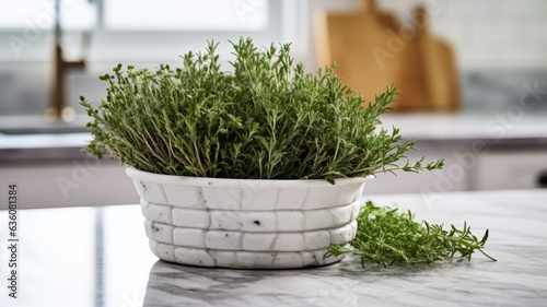 Delicious Thyme and Rosemary Food Combination Photorealistic Horizontal Illustration. Herbaceous Flavor Combination. Ai Generated bright Illustration with Delicious Aromatic Thyme and Rosemary.