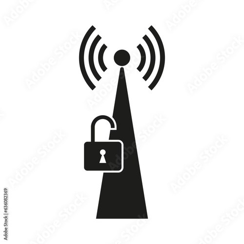 Wifi tower icon. Network open access symbol. Tower with an open lock icon. Vector illustration. EPS 10.