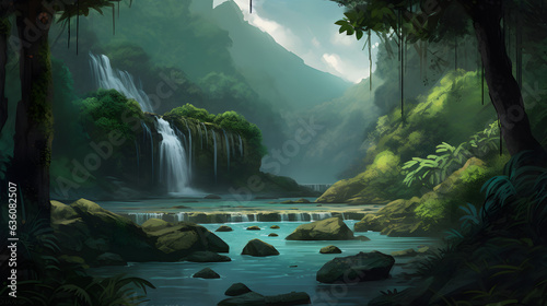                                      No.028   Breathtaking Tropical Waterfall and Serene River Generative AI