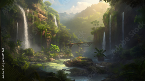                                      No.024   Breathtaking Tropical Waterfall and Serene River Generative AI
