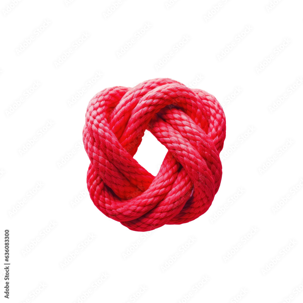 Closeup of isolated red rope knot on transparent background Closeup of isolated red rope knot on transparent background