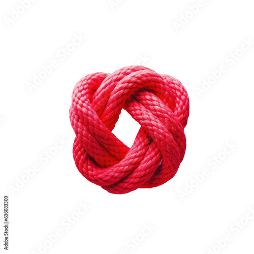 Closeup of isolated red rope knot on transparent background