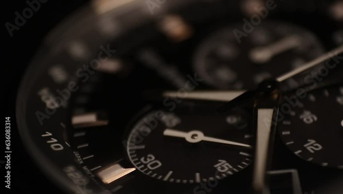 Close-up Macro shot of Watch face passing through 40 seconds. Great Detail, dark watch dial