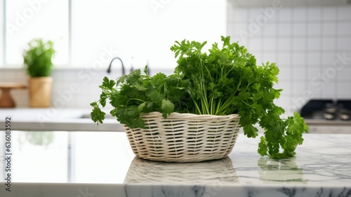 Aromatic Parsley Herbs Photorealistic Horizontal Illustration. Healthy Vegetarian Diet. Ai Generated bright Illustration with Delicious Aromatic Parsley Herbs.