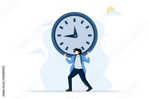 overtime concept of overworked or office worker, time management failure, freedom to spend time with family and loved ones, stressed entrepreneur salary worker carrying heavy burden long hours.