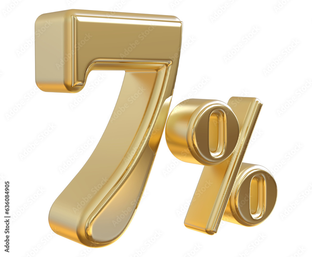 7 percent off golden 3d number render 7 percent off golden 3d number render