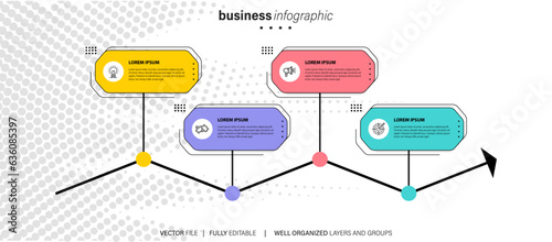 Timeline infographic design element and number options. Business concept with 4 steps. Can be used for workflow layout, diagram, annual report, web design. Vector business template for presentation.
