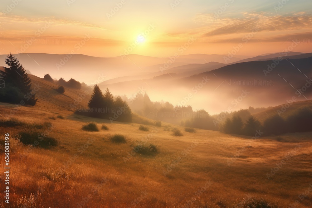 sunrise in the mountains made by midjeorney