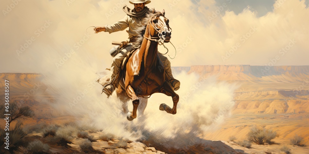 illustration of cowboy, oil painting, generative AI - obrazy, fototapety, plakaty 