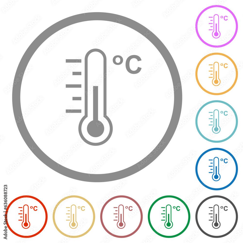 Celsius thermometer medium temperature flat icons with outlines