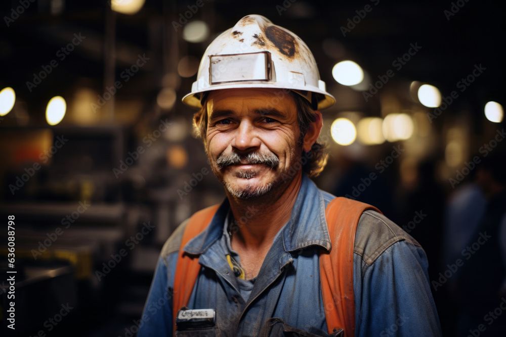 Portrait of a miner, strong and resilient, with skilled hands that reflect blue-collar labor. His proud stance embodies a connection to natural resources. Portrait of a miner, strong and resilient, with skilled hands that reflect blue-collar labor. His proud stance embodies a connection to natural resources.