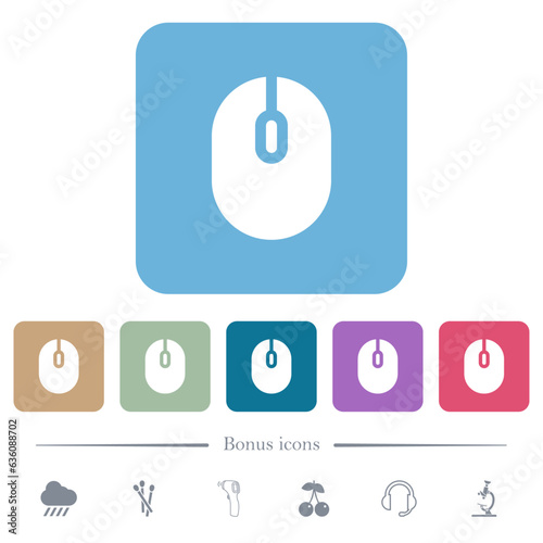 Computer mouse flat icons on color rounded square backgrounds