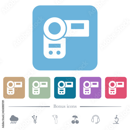 Handycam flat icons on color rounded square backgrounds photo