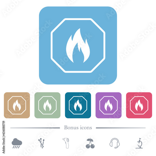 Octagon shaped natural gas sanction sign outline flat icons on color rounded square backgrounds