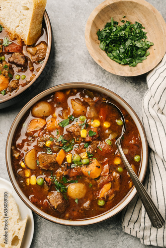 Rustic beef and vegetable soup photo