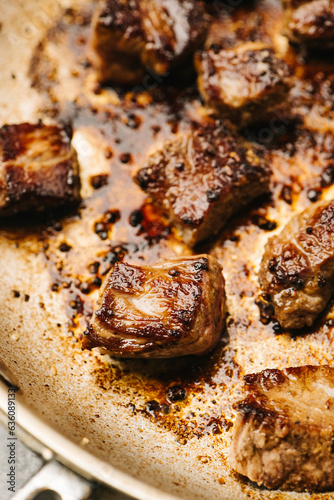 Browning beef cubes for soup photo